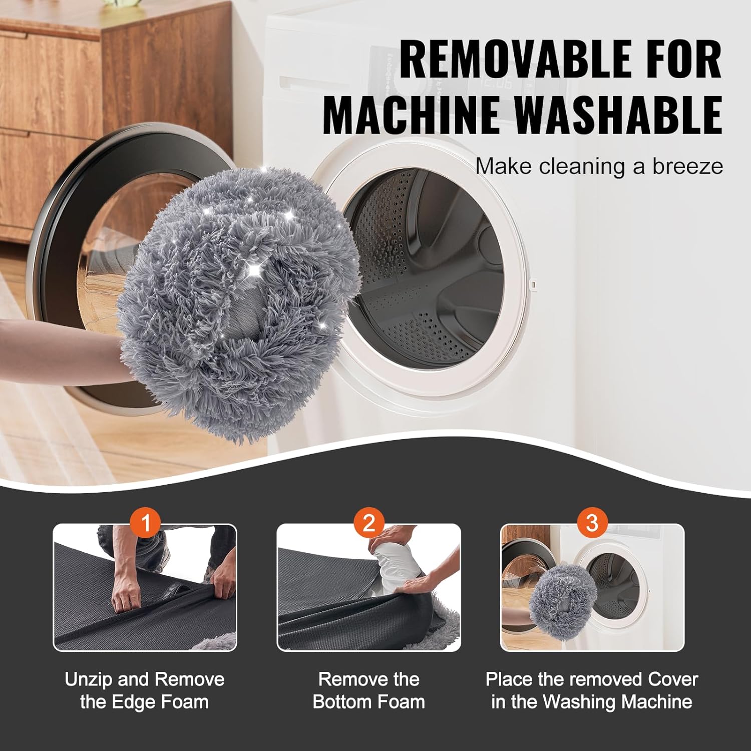 VEVOR Foldable Human Dog Bed, 72"x48"x10" Giant Human Sized Dog Bed with Washable PV Velvet Cover, Egg Orthopedic Foam, Storage Pocket, for You and Pet, Grey - Image 6