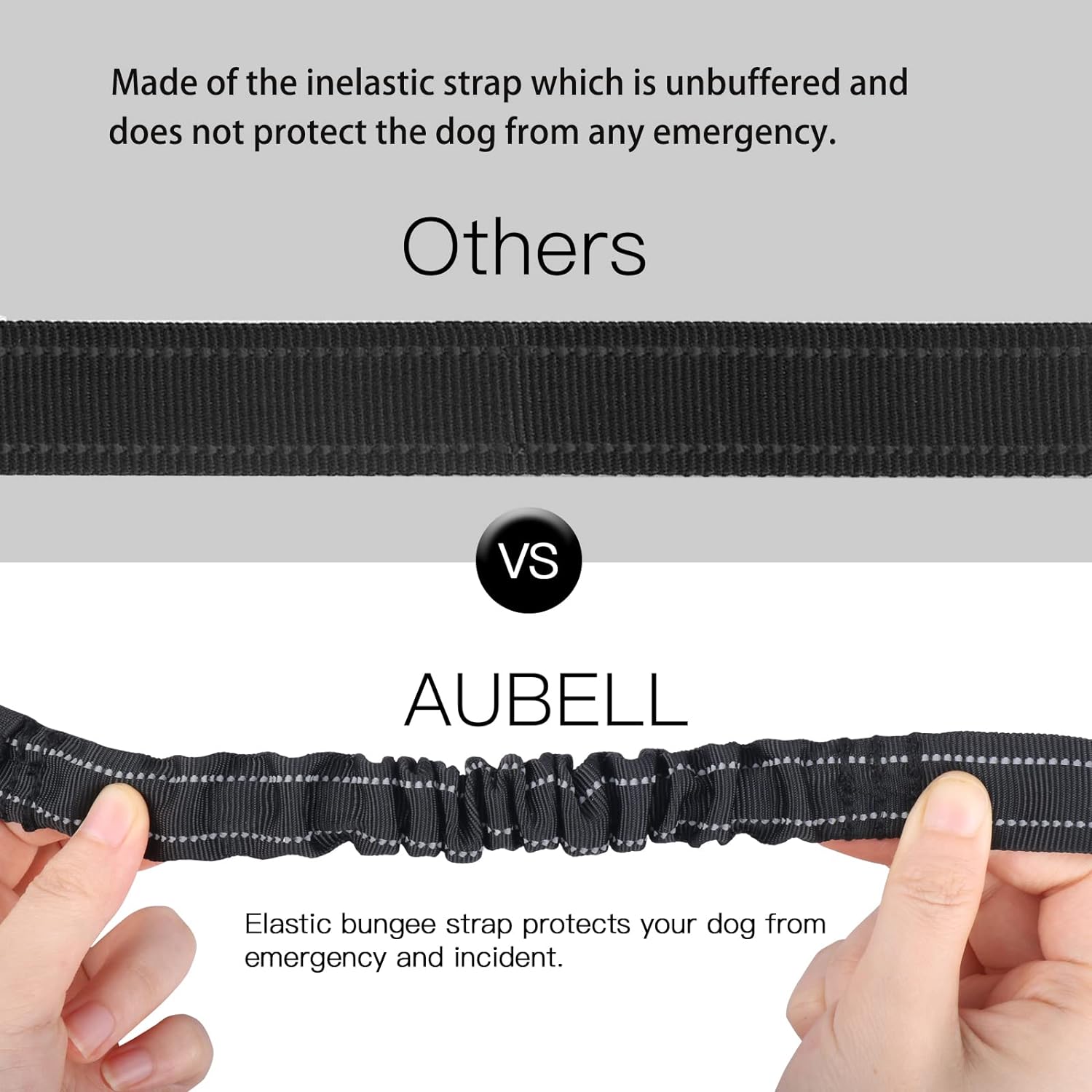 AUBELL Dog Seat Belt for Car,Updated 3-in-1 Adjustable Reflective Bungee Heavy Duty Dog Car Harness Tether with Clip Hook Latch & Buckle,Swivel Zinc Alloy Carabiner,Black - Image 5