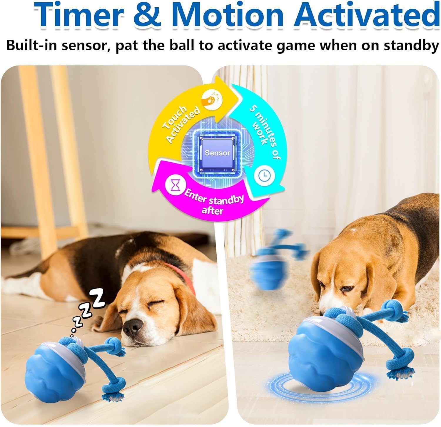 Interactive Dog Toys Ball - Fun Moving Dog Toys to Keep Them Busy | Smart Jumping Ball for Dogs with Three Modes, Rechargeable Automatic, Knot Design, Bite-Resistant and Teeth-Cleaning,Blue - Image 2