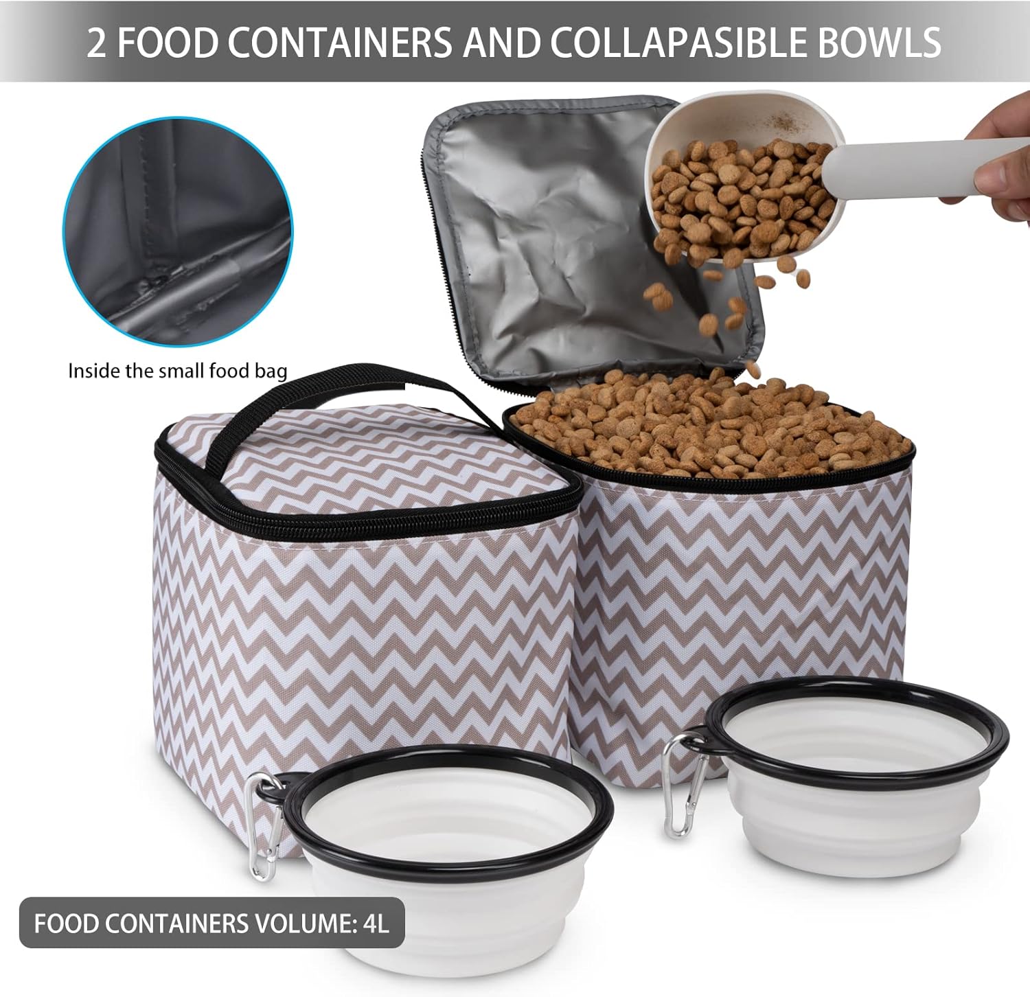 BAGLHER Pet Travel Bag, Double-Layer Pet Supplies Backpack (for All Pet Travel Supplies), Pet Travel Backpack with 2 Silicone Collapsible Bowls and 2 Food Baskets BLW - Image 5