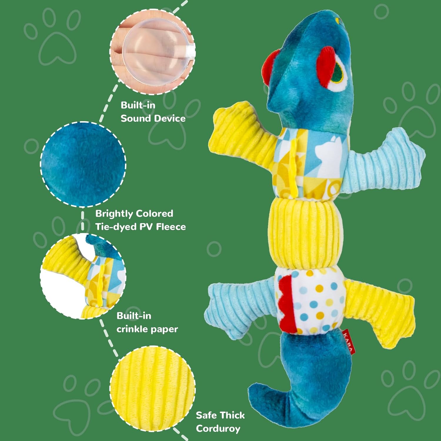 Crinkle Dog Toys Squeaky Plush No Stuffing Cute Puppy Stuffless Tough Rop Pull Toy, Fun Dog Stuffed Animals Durable Chew Set for Small Medium Large Pup (Large, Blue Chameleon) - Image 3