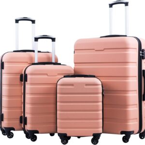 Coolife Luggage Suitcase Spinner Hardshell Lightweight TSA Lock (family set-sakura pink, 4 piece set(16in20in24in28in))