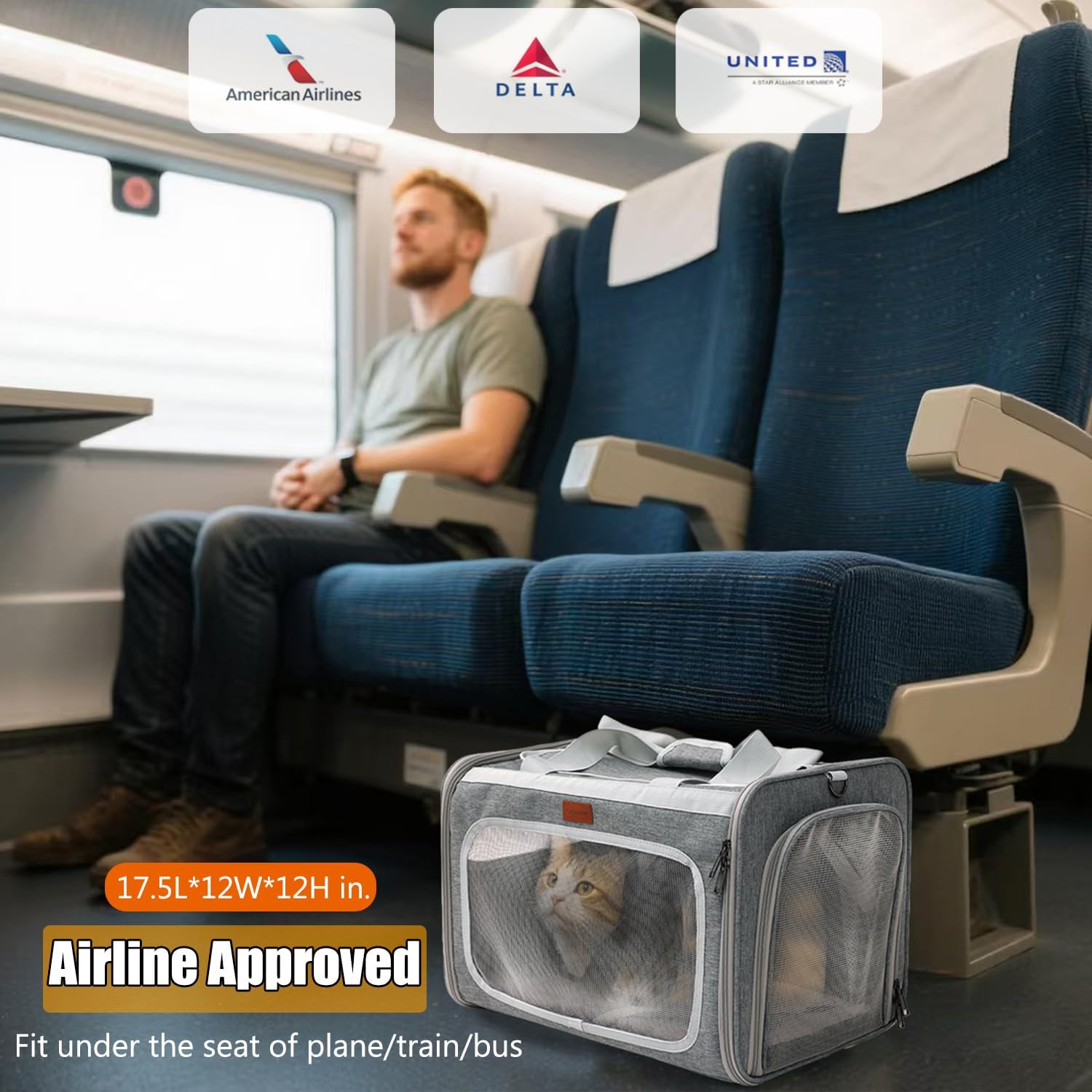 Gray Cats Carriers Stylish Small Dogs Puppy Pets Bag,Sturdy,Ventilated,Airline Approved,Expandable,Rabbit Cage Small Animals Travel Outdoor Carry Kennel Hold up Well - Image 8