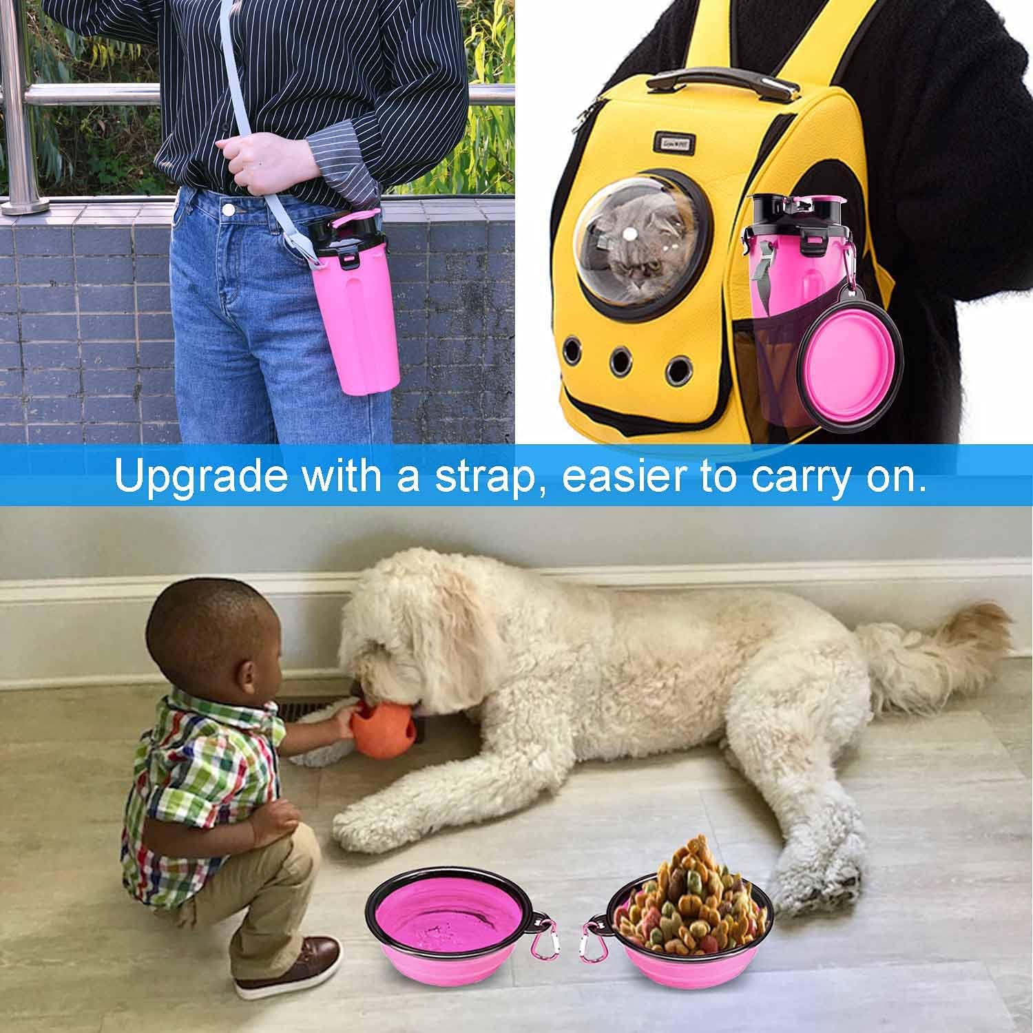 Guardians Dog Travel Water Bottle Collapsible Bowls, 2 in 1 Pet Food Container with Collapse Bowls, Outdoor Portable Water Bowls for Walking, Traveling, Camping and Hiking (Pink) - Image 2