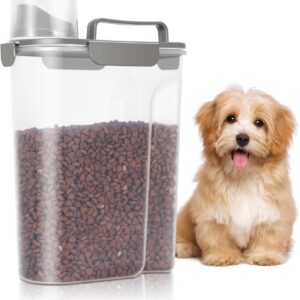 Dog Food Storage Container 5-7Lbs with Large Spout & Cup, 5L Cat Food Container Airtight, Travel Pet Dry Food Holder, BPA-Free Plastic Food Dispenser for Pet Food, Bird Seed, Fish Food, etc