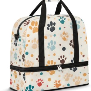 Foldable Travel Duffel Bag, Expandable Weekender Overnight Carry on Bags with Shoe Compartment Sport Tote Gym Luggage for Women Men, Dog Paws