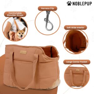 NoblePup Cozy Plush Dog Purse Carrier for Small Dogs – Dog Carrier Purse with Secure Harness Clip, Dog Tote Bag for Small Dogs and Puppies – Brown