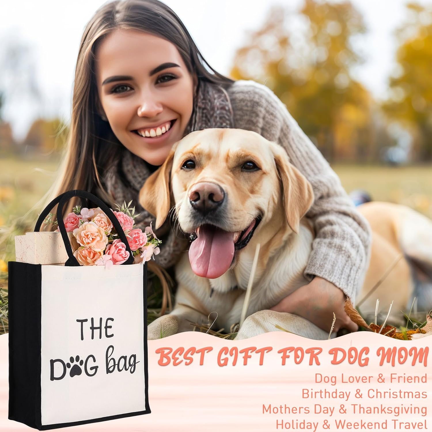 Dog Tote Bag for Women, Printed Design Canvas Reusable Dog Shopping Bag, Spacious 13.4x11.8x5.1 Inches, Ideal Gift for Doggie Lovers Owners, Christmas - Image 6