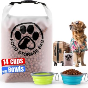 14 Cups Pet Food Storage Bag with 2PCS Collapsible Bowls for Travel &#...
