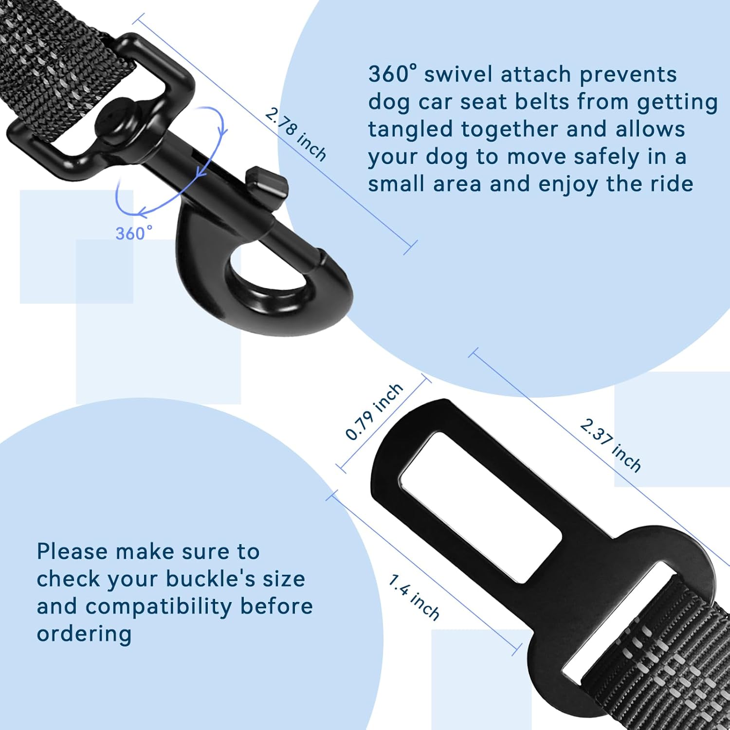 Dog Seat Belt for car, 3 Piece Set Retractable Dog Car Harness 2 Pack Adjustable Seatbelt for Dog in car, Nylon Pet Safety Seat Belts Tether Heavy Duty and Reflective car Leash, Black - Image 4