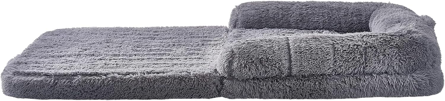 VEVOR Foldable Human Dog Bed, 72"x48"x10" Giant Human Sized Dog Bed with Washable PV Velvet Cover, Egg Orthopedic Foam, Storage Pocket, for You and Pet, Grey - Image 11