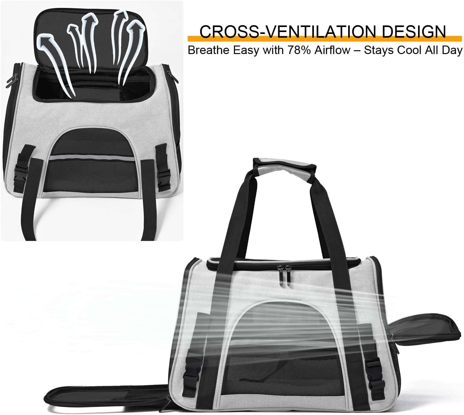 Dog Cat Carrier Soft for Small Pet Up to 16 Lbs TSA Airline Approved Travel Carrier Collapsible Puppy Car Mesh Bag 17.5 * 10.2 * 11.4 inch - Grey & Black - Image 6