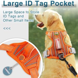BARKBAY Dog Harness No Pull with ID Tag Pocket – Heavy Duty, Reflective, Easy Control for Large Dogs(Orange,L)