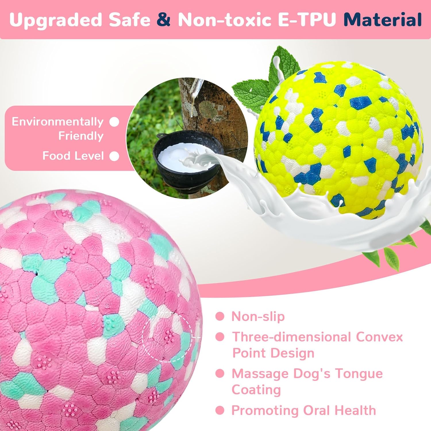 Petcare 2 Pack Dog Balls Toys for Aggressive Chewers Indestructible Tennis Balls for Medium Large Dogs Water Toy Chew Ball Tough Durable Big Dog Toys Bouncing Ball for Dogs to Fetch, Pink+Green - Image 5