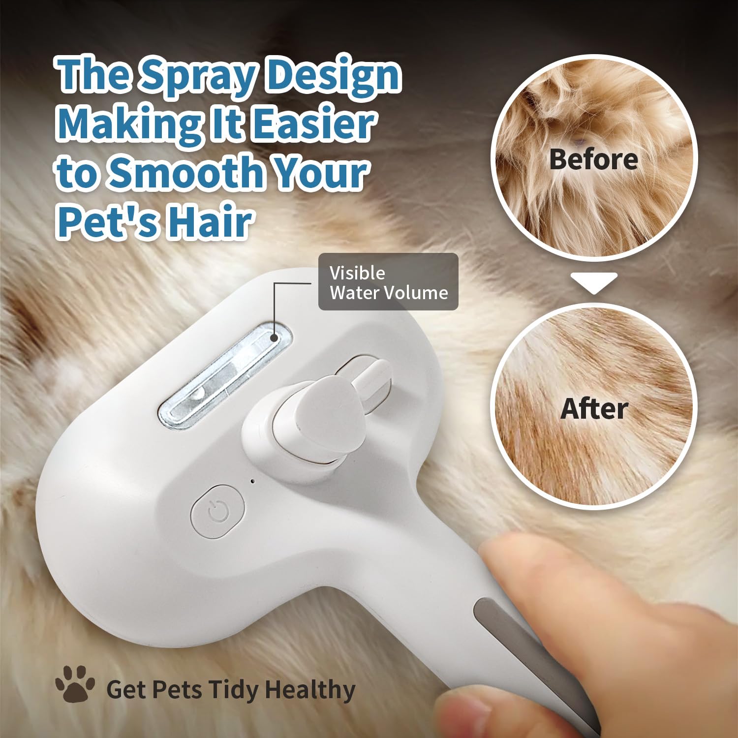 3 In 1 Self Cleaning Steamy Pet Brush - Anti-Static, Grooming Tool for Long and Short Hair Pets, Removes Loose Hair and Reduces Shedding, White - Image 3