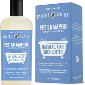 OLIVER'S CHOICE Dog Shampoo with Oatmeal, Aloe & Shea Butter – Deodorizing Puppy Shampoo for Smelly Dogs, Itchy Skin Relief, Paraben-Free, Biodegradable, Cruelty Free – 12 fl. oz