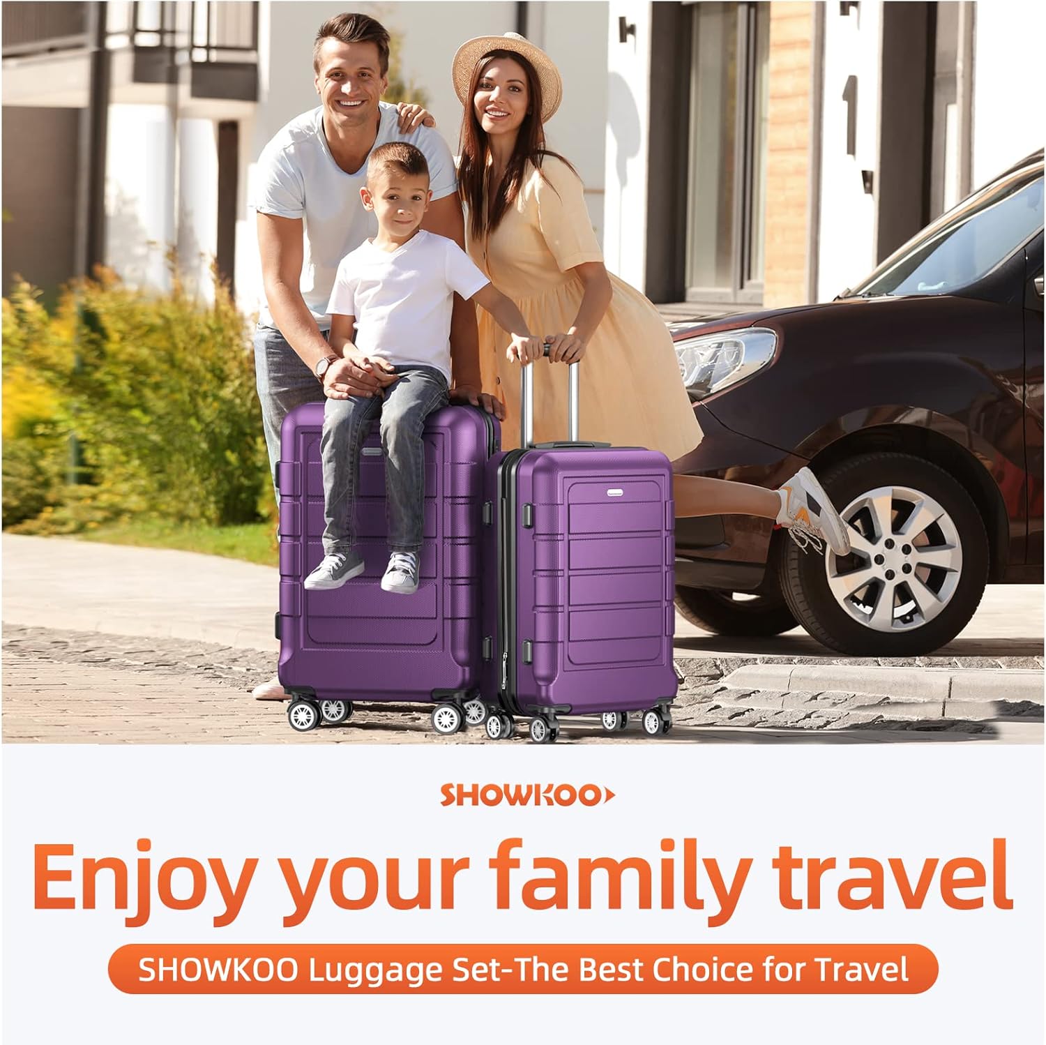 SHOWKOO Luggage Sets Expandable PC+ABS Durable Suitcase Sets Double Wheels TSA Lock 4 Piece Luggage Set Purple - Image 2