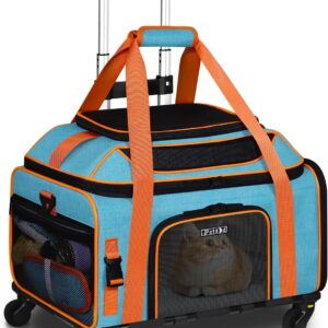 Petskd Top-Expandable Pet Carrier with Wheels 19x13x9 Inches Southwest Allegiant Airlines Approved, Soft-Sided Carrier for Small Dog Under 12 lbs and Large Cat Under 15 lbs(Blue)