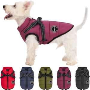 V.PET Winter Coat Jacket Padded Fleece Dog Vest, Built-in Harness, Waterproof Windproof Reflective Cozy Adjustable Snow Pet Clothes Zipper, Small Medium Dogs