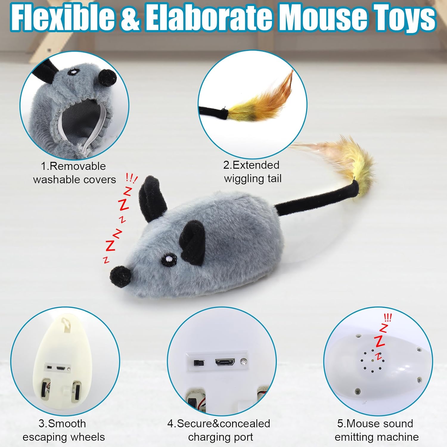 Mity rain Interactive Dog Toys, Fake Mouse Moving Dog Toy with Automatic Sensor, Dog Mouse Toy with Realistic Sound & Extended Tail, Automatic Dog Toy for Cats Dogs Pet, Squeaky Dog Toys - Image 4