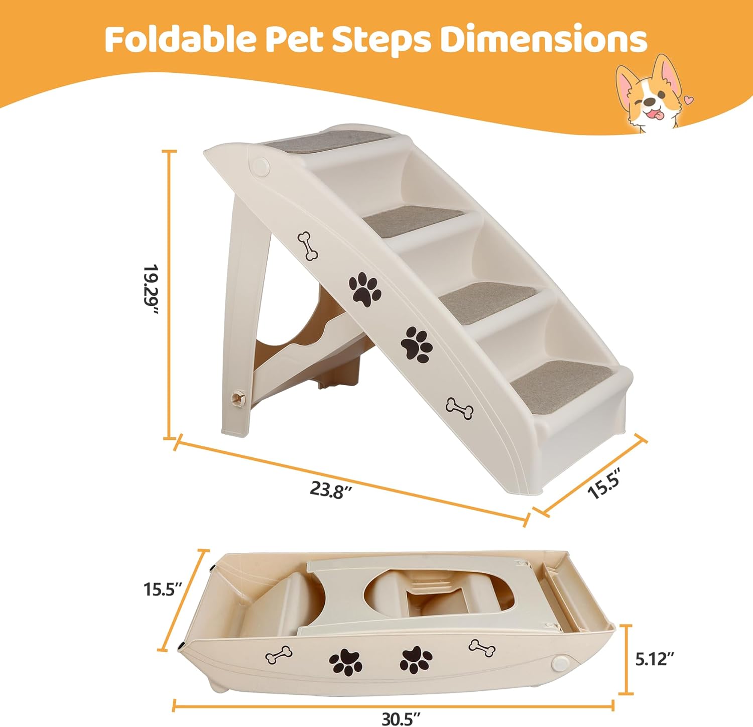 Dog Stairs for High Beds, Foldable Pet Steps Ramp with Non-Slip Bottom for Cats and Small Dogs, for Couch, Car, Portable Waterproof Dog Steps - Image 4