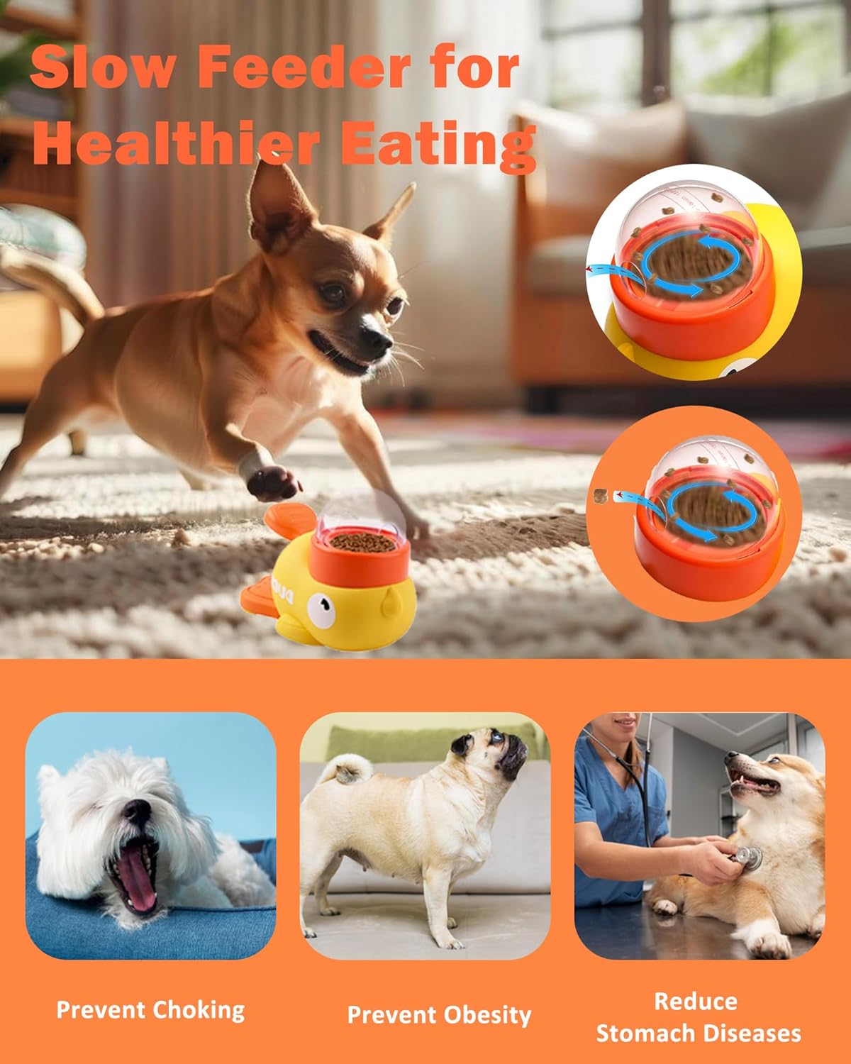 Interactive Dog Puzzle Toys Treat Dispenser Dog Toys, Duck Shape Slow Feeder for Small Medium Dogs Eenrichment Toys, Promotes IQ Training Reduces Bloating Anti Gulping for Dogs and Cats - Image 6