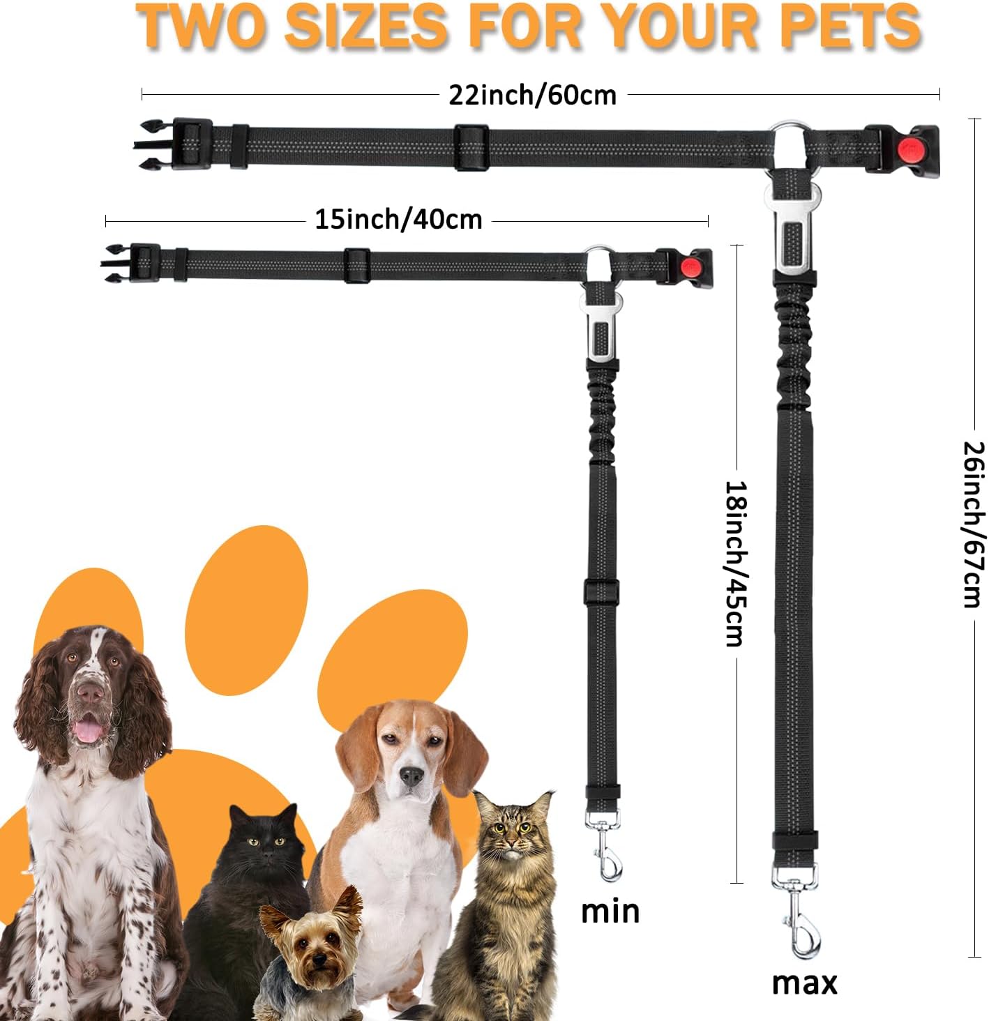 Vehicle Harnesses, 2 in1 Dog Belts for Cars, 2 Pack Pet Harnesses Headrest Restraint Clip Adjustable Dog Car Harness Belt with Anti-Shock Elastic Bungee Buffer for All Vehicles (Black) - Image 3