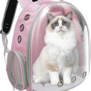 Cat Backpack, Airline Approved Bubble Carrying Bag for Small Medium Dogs Cats, Space Capsule Pet Carrier Dog Hiking Backpack Travel Carrier (Pink)