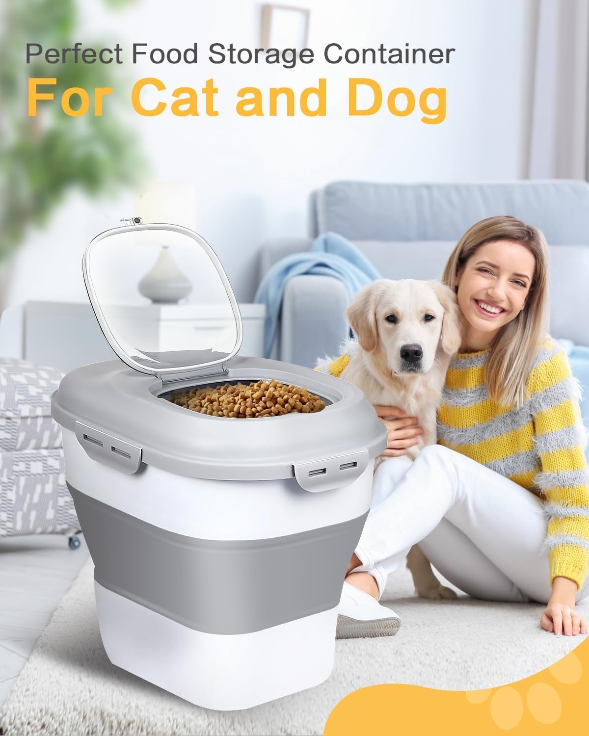 ANVS Dog Food Storage Container - Collapsible Dog Food Container with Airtight Lids, Scoop and 2.5L Small Pet Food Storage Container Dry Food For Dog, Cat and Other Pet Food (Grey, 30lbs) - Image 2