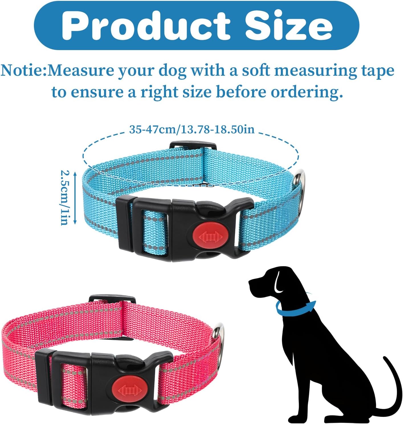 2 Pack Reflective Dog Collars Adjustable Safety Pet Collar with Locking Buckle for Small Medium Large Dogs Cats Visibility Night Walking Gear for Hiking Jogging Camping Outdoor Adventures - Image 6