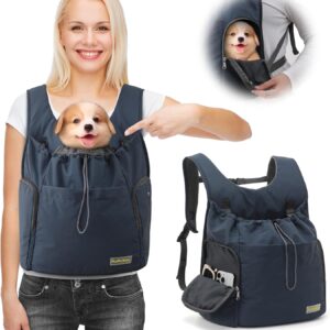 Dog Front Carrier Backpack, Adjustable Pet Dog Carrier Backpack Ventilated Mesh Dog Travel Backpack with Zippered Side Windows for Hiking Traveling for Small Medium Cats Dogs (Max 13 lbs)