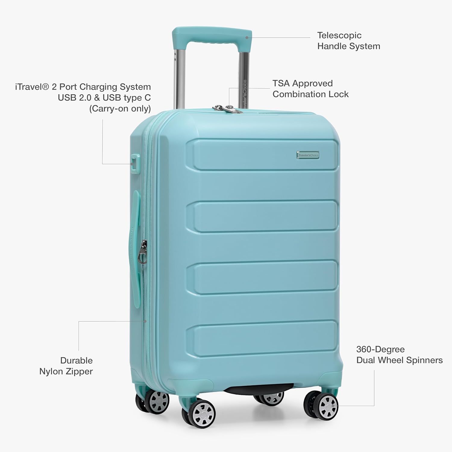 Traveler's Choice Pagosa Indestructible Hardshell Expandable Spinner Luggage, Baby Blue, 2 Piece Set - Image 7