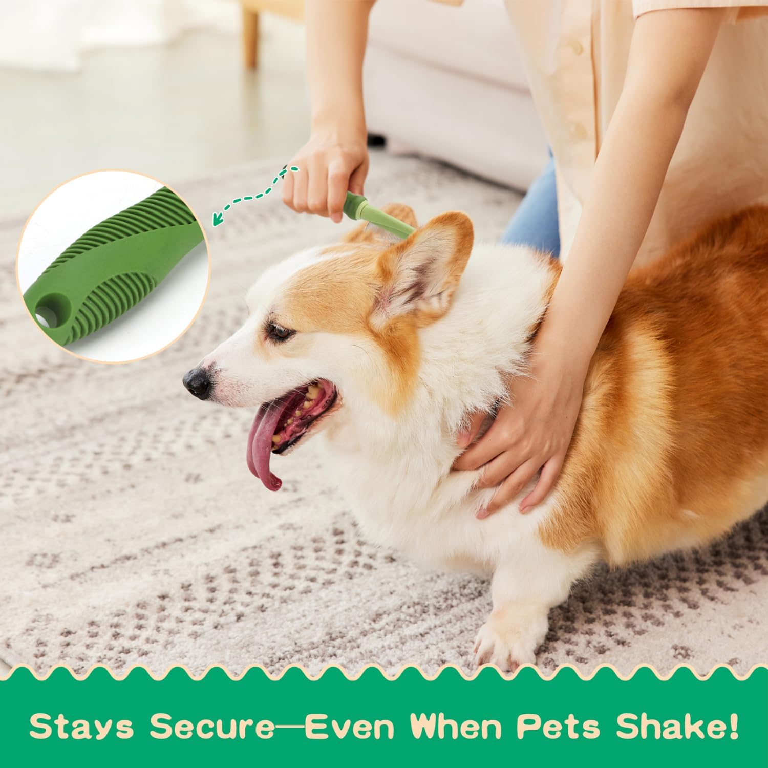 Nobleza 6PCS Dog Grooming Kit, Self-Cleaning Slicker Brush with Massage Tips, Dematting Comb for Shedding and Tangles, Ergonomic Bath Brush, Adjustable Handle, Safe for Dog Cat Puppy, Green - Image 5