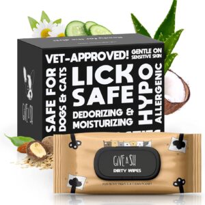 Lick-Safe Pet Wipes for Dogs & Cats - Vet-Approved & Hypoallergenic - Cleans Mud, Odors & Dander - Feline & Dog Wipes for Paws, Face & Butt - Earth-Friendly & Unscented Cat Cleaning - Pack of 100