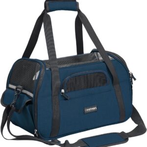 Dog Purse Carrier for Small Dogs, Soft-Sided Tote Bags with Pocket Dog Travel Supplies Portable Dog Sling with Anti-Slip Bottom (Navy Blue-19in)