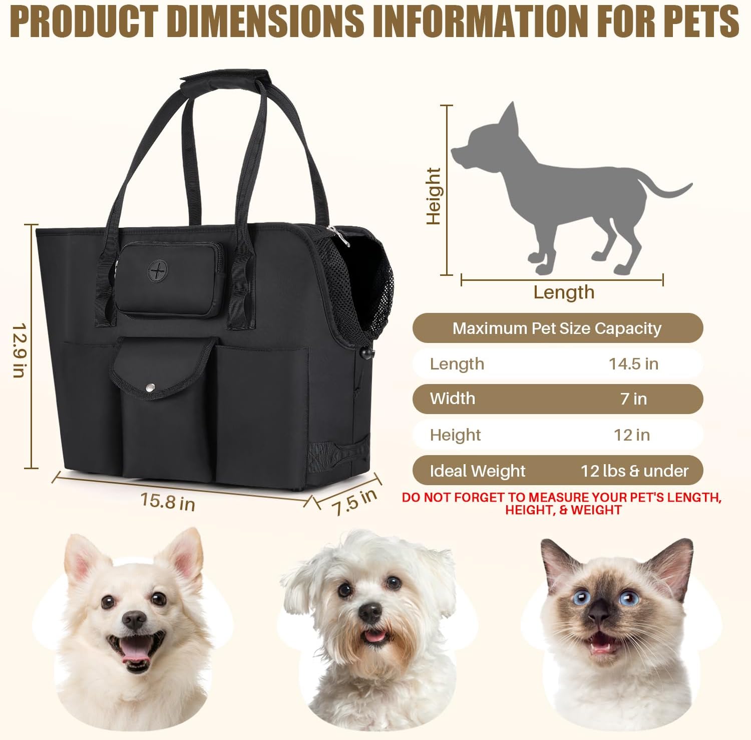 SlowTon Dog Purse Carrier - Portable Dog Carrier with Pockets & Safety Leash for Small Dogs Under 12 lbs, Breathable Pet Tote Bag for Cat Rabbit Outing, Travel, Vet (Black) - Image 2