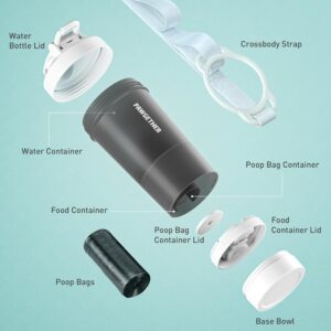 PAWGETHER® 4-in-1 Dog Water Bottle with Leak-Proof Portable Pet Water Bottle & Food Container & Poop Bag Dispenser & Built in Bowl for Outdoor Walking,Hiking,Travel(15oz for Water 5 oz for Food,Grey)