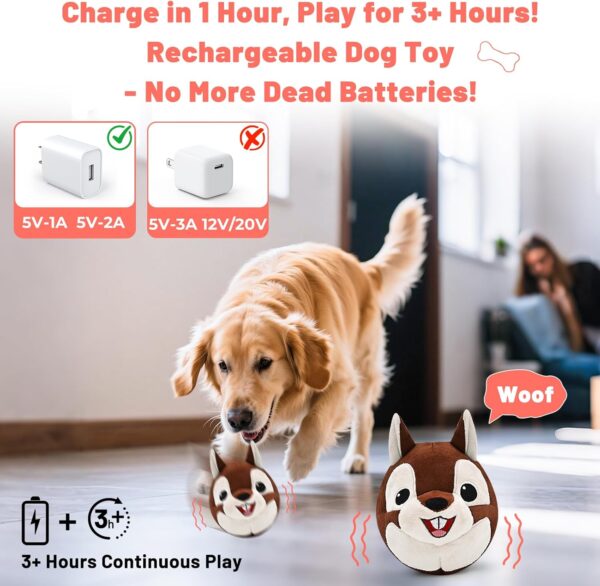 Interactive Dog Toys - Auto Bounce, Move & Vibrate with Sound, Talking Squirrel Puppy Toy for Small Medium Large Dogs, Rechargeable Durable Toy for Anxiety Relief, Boredom & Indoor Play - Image 5