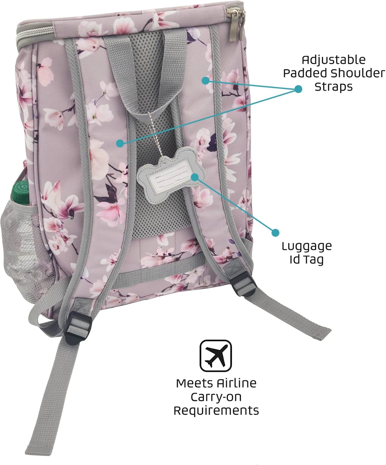 Mobile Dog Gear Week Away Dog Travel Bag Backpack (13"x7"x16", Floral) - Includes 2 Pet Food Storage Containers + 2 Collapsible Dog Water Bowls - Airline Approved Travel Accessories, Great for Trips - Image 4