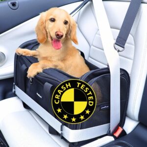 Crash-Tested Enclosed Dog Car Carrier, Expandable Cat Carrier Soft Sided, 5-Star Safety-Rated Small Dog Car Seat (Test with FMVSS 213b by CPS) - Best for Safe Travel for Pets Up to 14lbs.