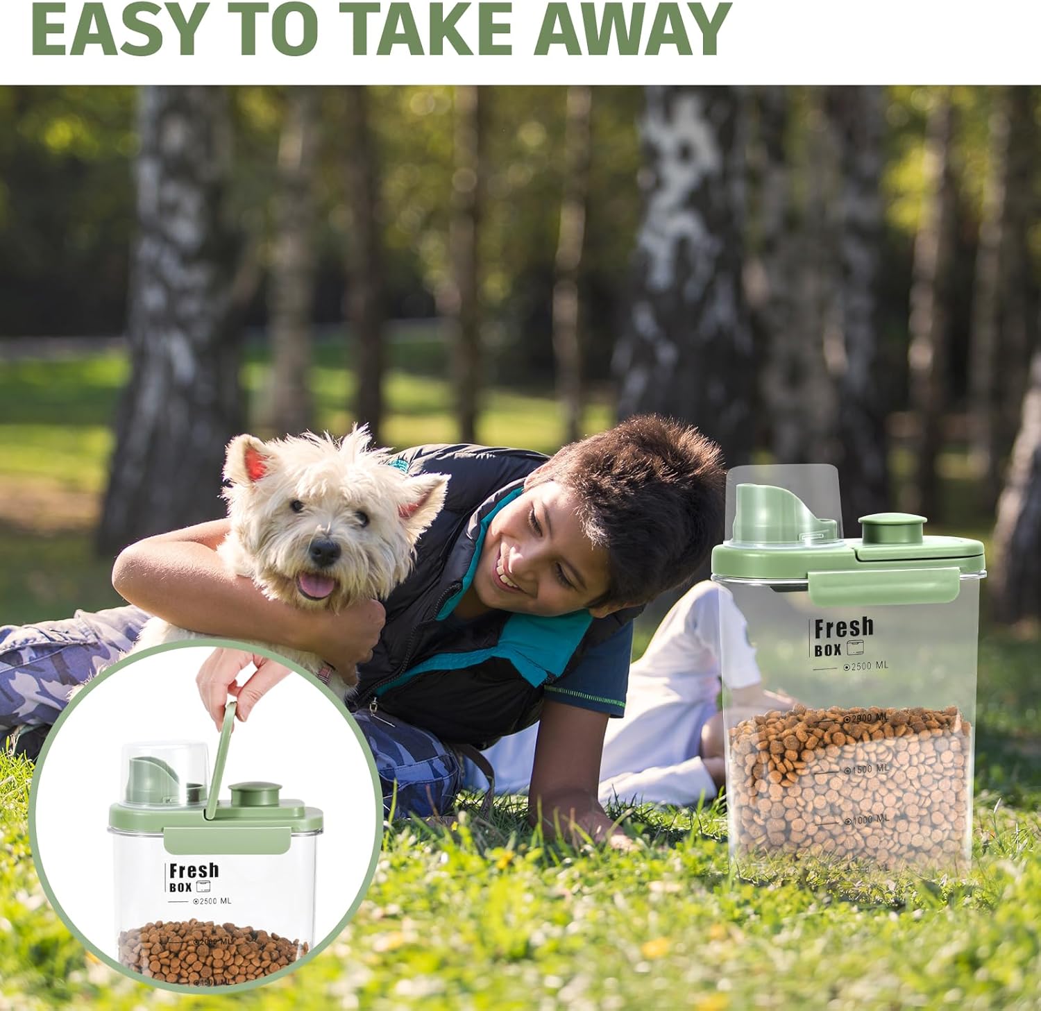 Dog Food Storage Container 2-5 lbs, Airtight Cat Food Container with Large Spout and Measuring Cup, Portable Travel Pet Food Holder Bin, HIidden Hand Food Dispenser for Pets(Light Green) - Image 5