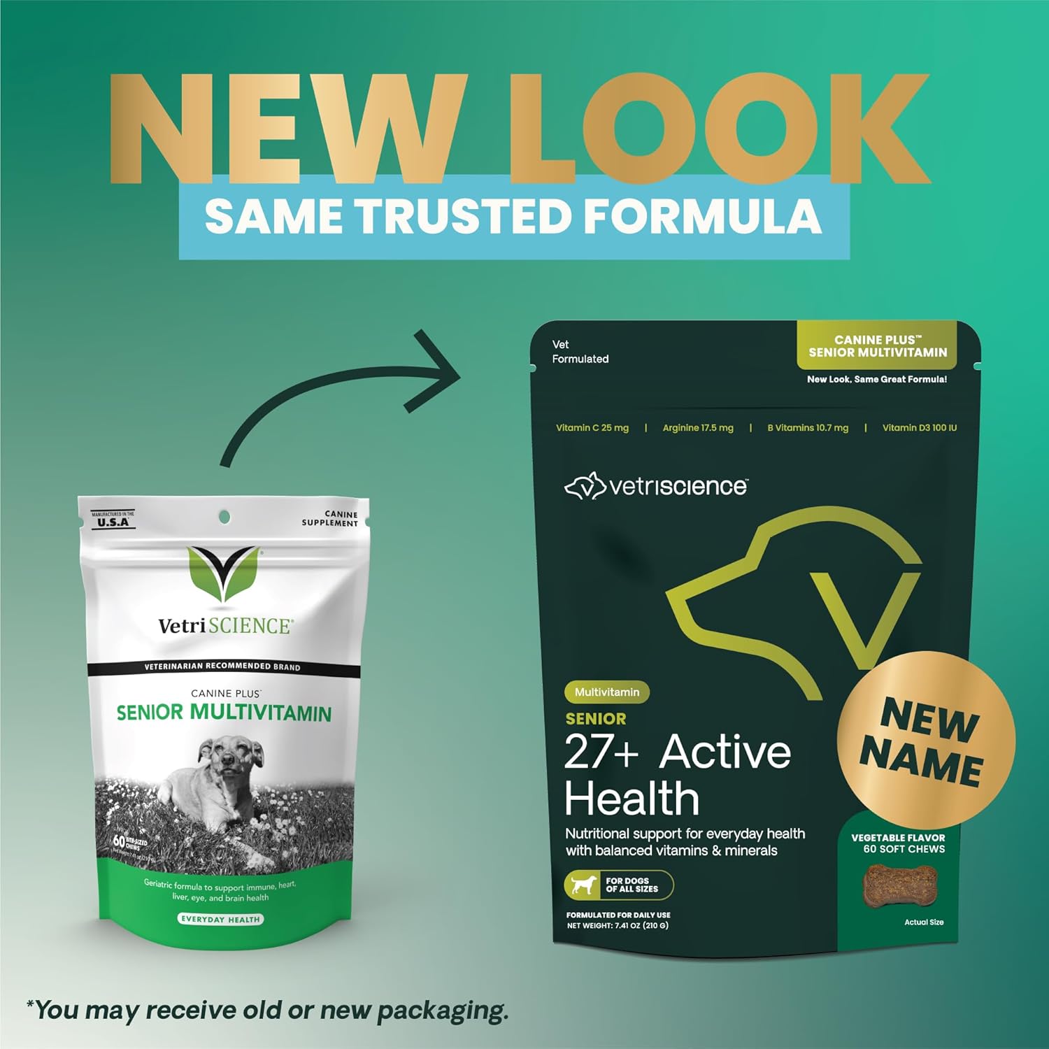 VetriScience Senior 27+ Active Health Chews, Canine Plus Daily Multivitamin for Senior Dogs, Balanced Vitamins, Minerals and Antioxidants, Healthy Aging and Wellness Support, Veggie, 60 Count - Image 2