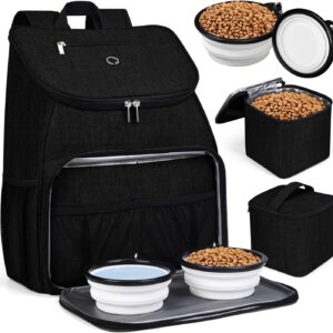 BAGLHER丨Dog Travel Bag, Airline Approved Pet Supplies Backpack, Dog Travel Backpack Accessories Set with 2 Silicone Collapsible Bowls and 2 Food Baskets. Black