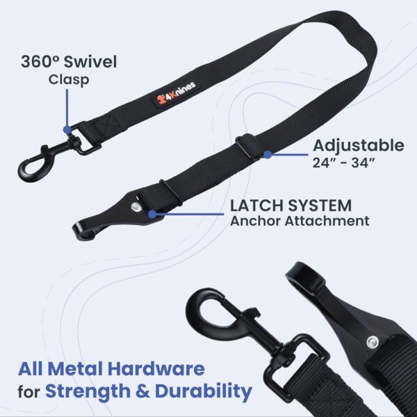 4Knines Dog Seat Belt Tether – Heavy-Duty Dog Car Safety Harness Attachment – Adjustable Pet Travel Restraint for Vehicle Anchor System – Universal Fit for Secure, Comfortable Car Rides, Black - Image 2