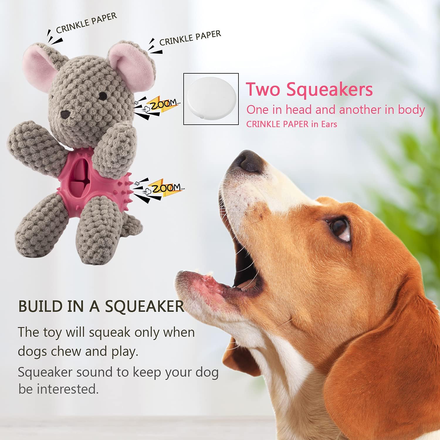 GOOLA Dog Squeaky Toys, Interactive Durable Plush Dog Toy with Squeaker and Crinkle Paper, Natural Rubber Chew Puzzle Dog Toys Leakage Food Toy for Puppy Small Middle Large Dogs, Soft Pet Toys - Image 6