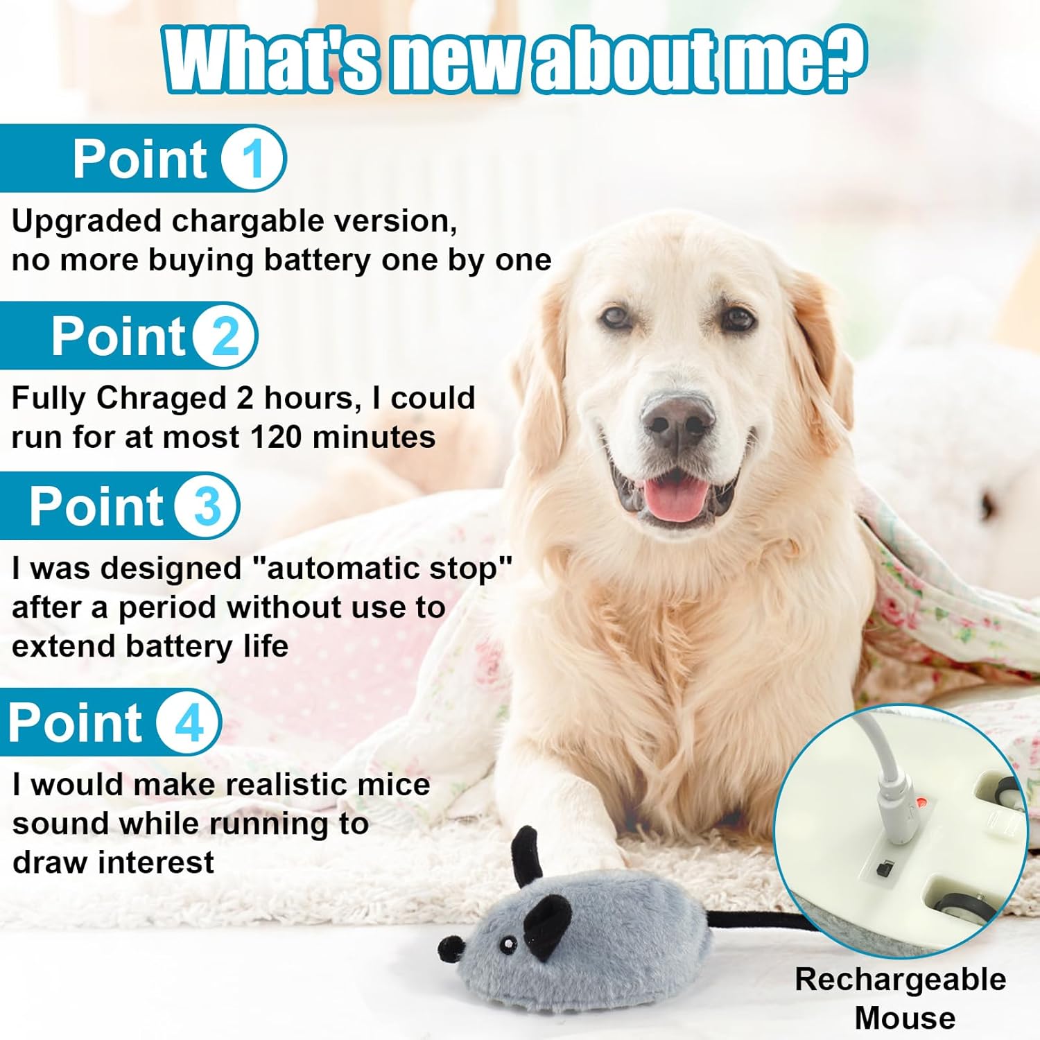 Mity rain Interactive Dog Toys, Fake Mouse Moving Dog Toy with Automatic Sensor, Dog Mouse Toy with Realistic Sound & Extended Tail, Automatic Dog Toy for Cats Dogs Pet, Squeaky Dog Toys - Image 5