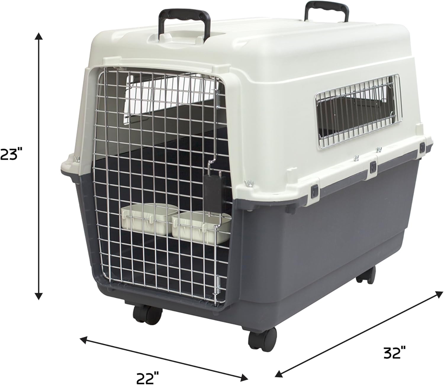 SportPet Designs Plastic Kennels Rolling Plastic Wire Door Travel Dog Crate- Large Kennel, Gray - Image 6