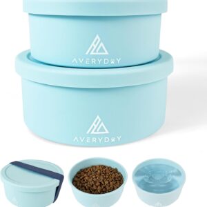 AVERYDAY 50 Oz Travel Dog Bowls with Lids, 2-in-1 Portable Pet Bowls for Food and Water, Leakproof Travel Dog Food & Water Bowl for Outdoor, Camping, Travel Dog Feeding Bowl, Daycare Pet Bowls
