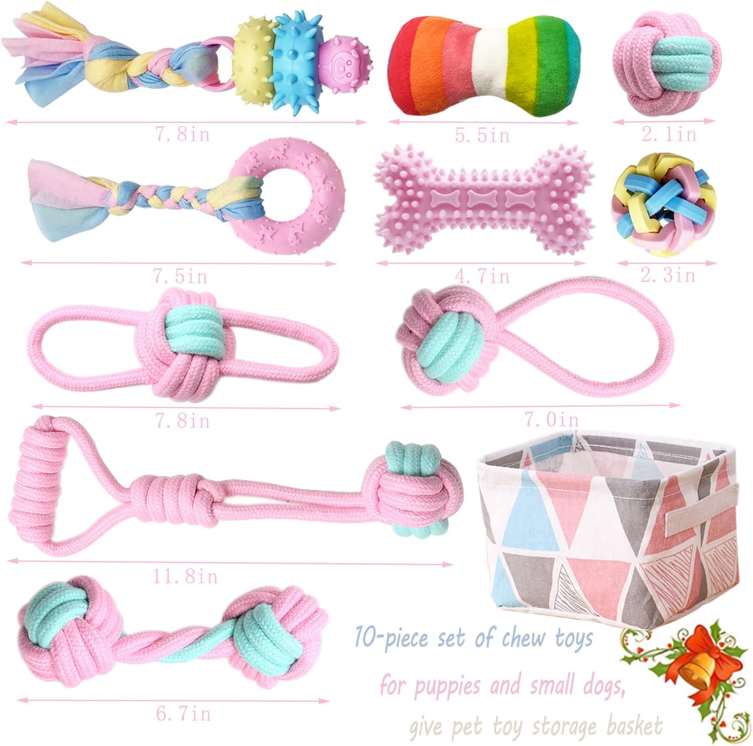 Puppy Teething Chew Toys for Small Dogs - Interactive Rope Toy, Balls, Ring, and Storage Basket (C) - Image 7