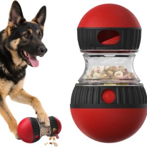 Interactive Dog Puzzle Toy, Mental Stimulation Rolling Treat Dispenser Ball & Slow Feeder Bowl Combo Set, Keeps Your Beloved Dog Focused and Busy, Large Adjustable Treat Dispenser